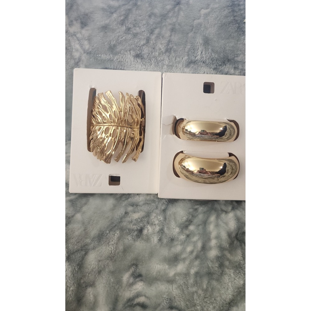 Zara Gold Monstera Leaf Hair Claw Clip & Domed Hair Clips Set Tropical Accessory